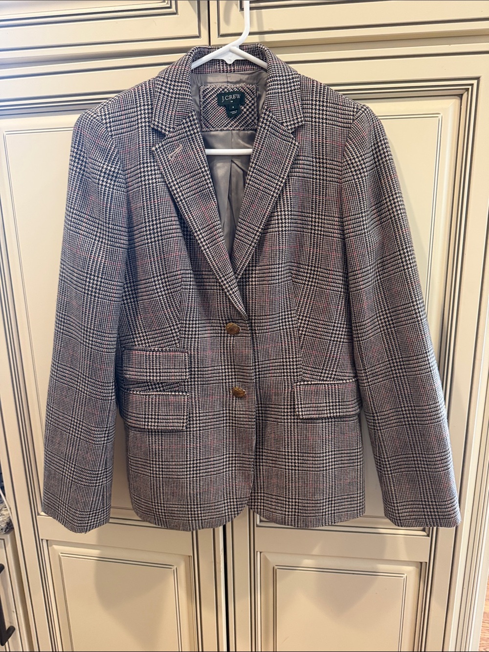 J. Crew Glen Plaid Blazer in Gray with Pink Accents